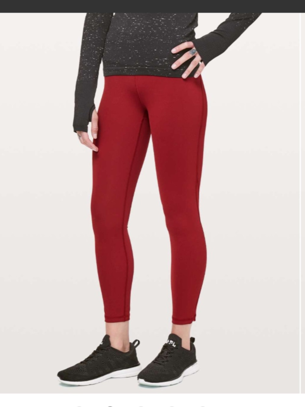 Lululemon- EUC- Size 12- HR Train Times 7/8- Dark Sport Red- Calf Mesh Panels